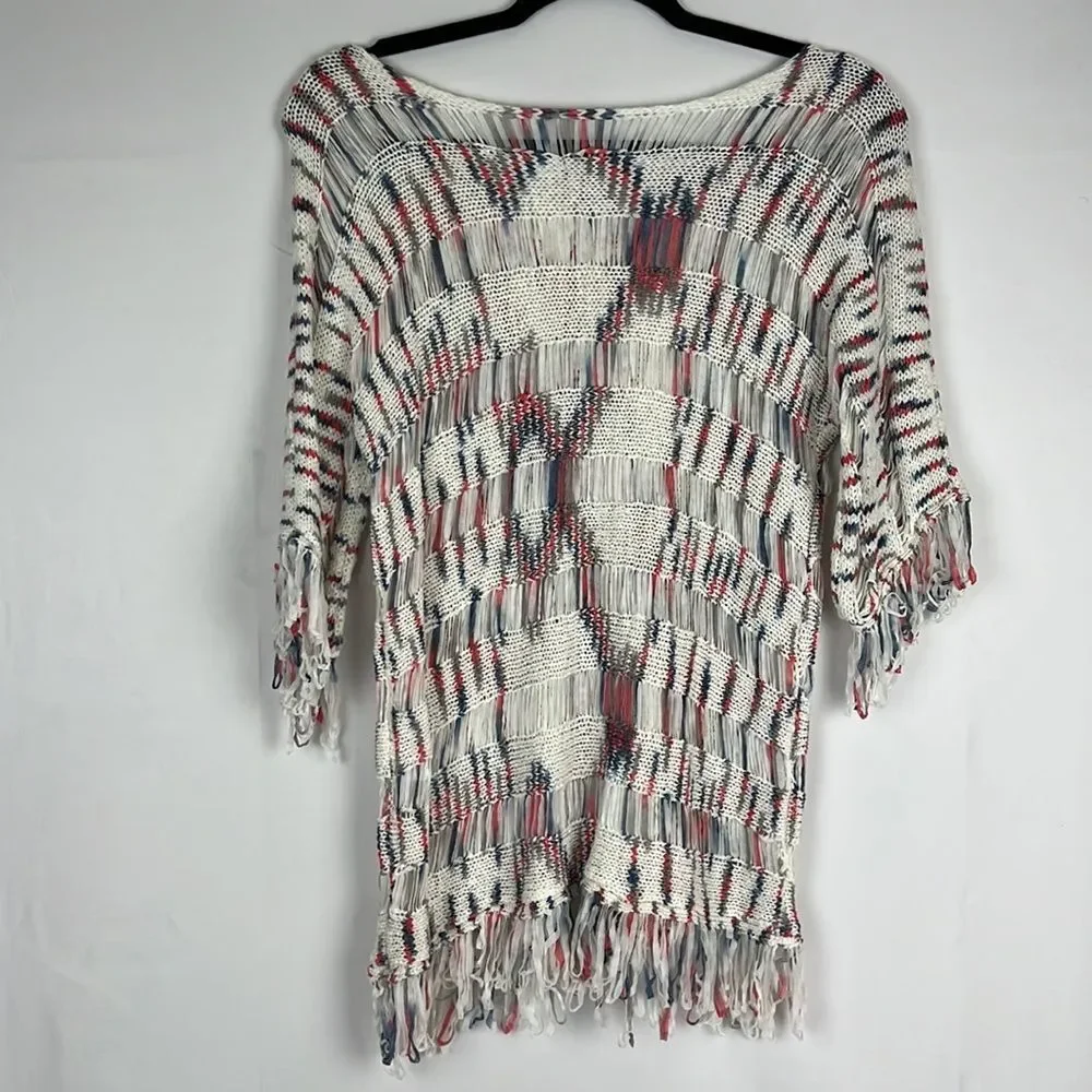 Bacci Baciano White Knit Fringe Swim Cover-Up Women's Size Medium